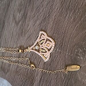 Plunder Elegant Gold and Pink Filigree Pendant Necklace